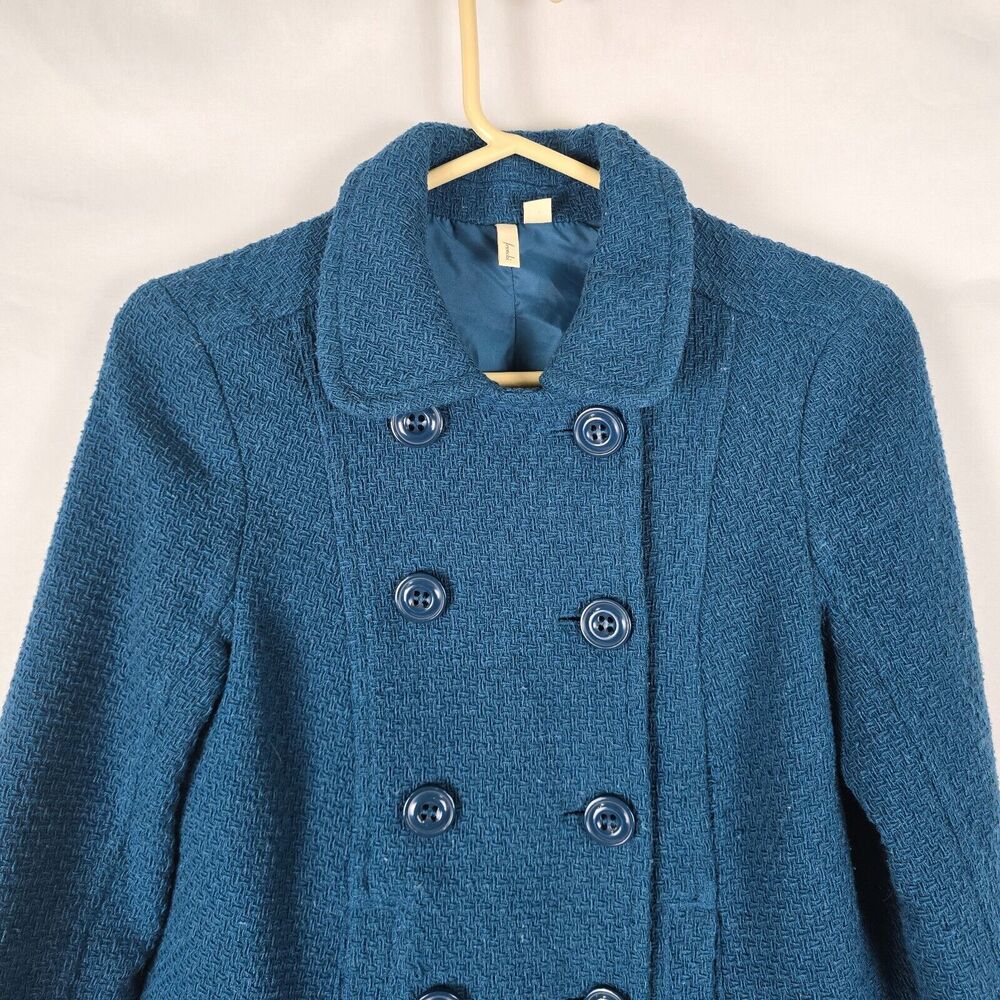Vintage Frenchi Peacoat Women's Medium Wool Blend Collard Short Length Blue Teal - Picture 2 of 16